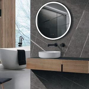MICE COLLECTION LEDIMEX LED-spiegel, rond, met voorlicht, led-spiegel voor badkamer, met achtergrondverlichting, serie Paris (aluminium, zwart, 80 cm)