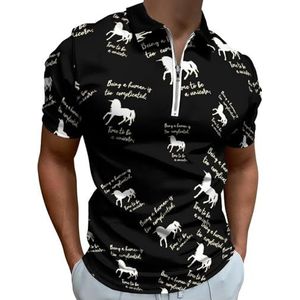 Time To Be Eenhoorn Poloshirts met halve rits voor mannen, slim fit T-shirt met korte mouwen, sneldrogend golftops T-shirts XL