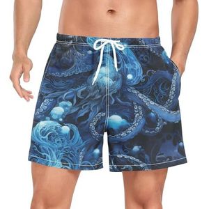 Blue Sea Wave Octopus Zwembroek voor heren, boardshorts, sneldrogende kofferbak met zakken, Leuke mode, M