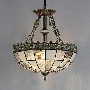 Tiffany Plafondlamp 19.69""Hoogte 5-lampen hanglamp met prachtige barok Patroon Glazen Schaduw Plafond Opknoping Licht for Woonkamer Slaapkamer Hotel (Color : White - 12)