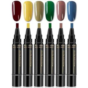 Nail Polish Pens Quick Dry, Gel Nail Polish Pen 3 in 1, Quick Drying Gel Nails Pen Polish Set, 6 Colors Per Set (#1)