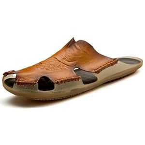 Dames Zomer Slippers Zomer heren sandalen lederen ademend schoenen Romeinse sandalen flats man slippers Romeinse stijl strand sandalen hot koop Sloffen (Color : Yellow, Size : 13)