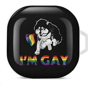 I Am Gay Pride LGBT vlag Siberische Husky oordopjes hoesje compatibel met Samsung harde shell beschermhoes wit stijl