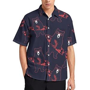 Bear Surfer Hawaïaans shirt voor heren, zomer, strand, casual, korte mouwen, button-down shirts met zak