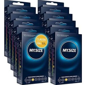 MY.SIZE Classic condooms maat 3 I 53 mm breed I 100 stuks maxi pack I premium condooms extra dun I condooms true to touch gossamer I dunne 0,07 mm wanddikte I condooms veganistisch