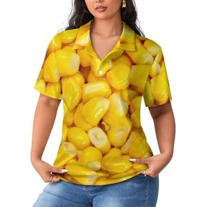 Geel Maïskorrel Textuur Vrouwen Sport Shirt Korte Mouw Tee Golf Shirts Tops Met Knoppen Workout Blouses