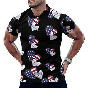 In elkaar grijpende harten Amerikaanse Chicago Vlag Casual Polo Shirts Voor Mannen Slim Fit Korte Mouw T-shirt Sneldrogende Golf Tops Tees 4XL