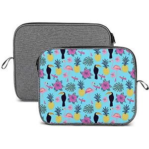 Toucan En Flamingo Ananas Laptop Sleeve Case Beschermende Notebook Draagtas Reizen Aktetas 13 inch
