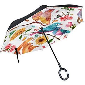 RXYY Winddicht Dubbellaags Vouwen Omgekeerde Paraplu Vintage Watercolo Bloem Rozen Zonnebloemen Waterdichte Reverse Paraplu voor Regenbescherming Auto Reizen Outdoor Mannen Vrouwen