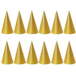 TAEKHW 12 stuks verjaardagsfeestje kegel hoeden, glitter papier kegel hoeden herbruikbare verjaardag hoeden accessoires (zilver) (kleur: goud)