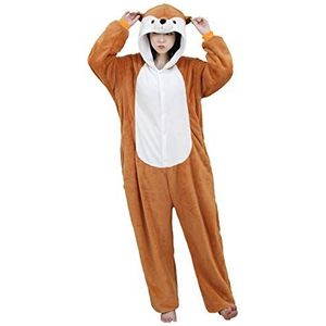 HuaiLian Unisex Volwassen Hooded Halloween Cosplay Kostuum Pyjama Slaappak Onesie Nachtkleding Nachtkleding, Bruin, L