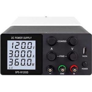 Tafelvoeding van laboratoriumkwaliteit, Instelbare DC-voeding 30V 10A LCD-scherm Bescherm ogen USB Digital Lab Bench Voltage Regulator Switch Eenvoudig in te stellen en te gebruiken(SPS-W1203D Black)