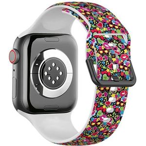 Sport zachte band compatibel met Apple Watch 38/40/41mm (Kleurrijke Heldere Trendy Pop Art) Siliconen Armband Strap Accessoire voor iWatch
