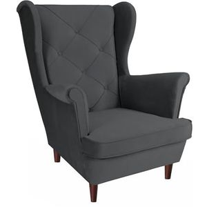 SEELLOO Comfortabele gestoffeerde fauteuil, armleunstoel, knuffelstoel, relaxstoel, woonkamer, oorstoel, modern, slaapkamer, grafiet, 95 x 81 x 102 cm