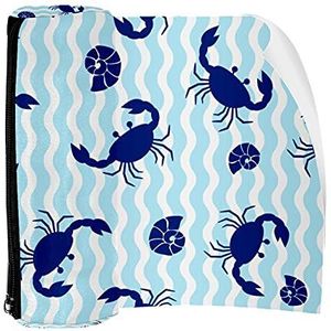 Potlood Case Pen Tas Houder met Rits Coin Organizer Tassen Make-up Cosmetische Pouch voor Vrouwen Tiener Meisjes Jongens Kinderen, Koningsblauwe Krab Lichtblauwe Golf