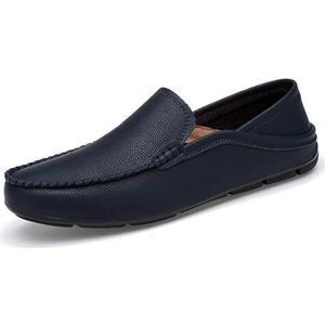 Herenloafers Effen kleur Ronde neus Leren loafers Flexibele lichtgewicht bestendige wandelslip-on (Color : Blue, Size : 42 EU)
