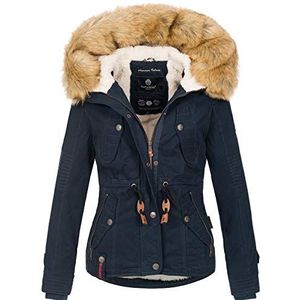 Navahoo Warme dames designer winterjas winterjas met capuchon en teddybont B643, Donkerblauw, M
