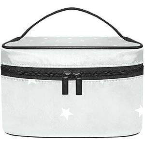 Sterren op grijze make-up organizer tas, reismake-up tas organizer case draagbare cosmetische tas voor vrouwen en meisjes toiletartikelen, Meerkleurig, 22.5x15x13.8cm/8.9x5.9x5.4in