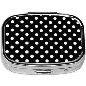 Mini vierkante pillendoos, medicijnorganizer, zwart-witte stippen, draagbare EHBO-doos, reispillendoos met 2 vakken, kleine pillendoos voor zak of portemonnee