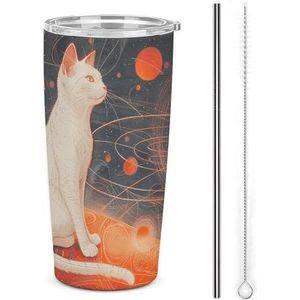 20oz roestvrij staal dubbelwandige vacuüm geïsoleerde autobeker katten en planeten geïsoleerde beker met handvat vacuüm waterfles lekvrije reismok voor buiten woon-werkverkeer