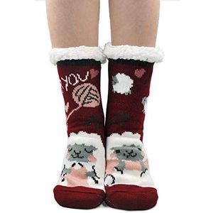 ZFSOCK Dames Huissokken Stoppersokken Wintersokken: Knuffelsokken Warm Dik Sokken met ABS Anti-slip Zolen, Binnenste Fleece, Grappig Dierenpatroon Kerstsokken 1 Paar Maat 35-41