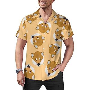 Japan Shiba Inu Dogs casual overhemden met knopen voor heren, korte mouwen, Cubaanse kraag, T-shirts, tops, Hawaiiaans T-shirt, M
