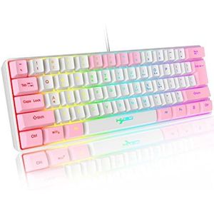 60% bedraad RGB-gamingtoetsenbord, 61-toetsen draagbaar mini-compact toetsenbord met 11 Chroma RGB-achtergrondverlichting, zwevende ABS-toetsenkap, volledige anti-ghosting-toetsen, mechanisch USB-toetsenbord voor pc Windows roze wit