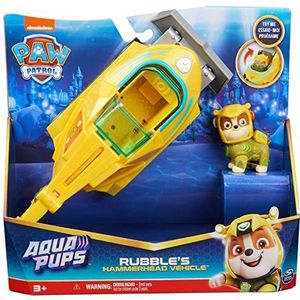 PAW Patrol Aqua Pups - Transformerend Hammerhead Shark-voertuig met Rubble-speelfiguur