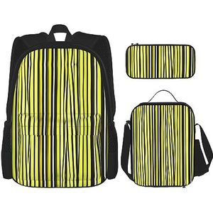 Lemon Zest gele strepen rugzak 3-delige set reizen wandelen lichtgewicht laptop etui geïsoleerde lunchtas voor vrouwen, Citroenschil gele strepen patroon, Eén maat