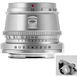 TTArtisan 35 mm F1.4 lens APS-C MF cameralens compatibel met E-Mount camera's A5000 A5100 A6100 A6300 A6400 A6500 A6600 NEX A7 A7I A7R A7RIV A7S A7SI A7SII A9 en meer (zilver)