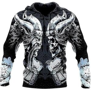 Viking Hoodies Sweatshirt Voor Mannen Nordic Wolf Pullover Hoodies Viking Tattoo Patroon Nieuwigheid Mens Grafische Hoodies Vintage Sweatshirt Jas (Color : Color, Size : XXL)