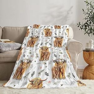 EN7JIOY Highland Koe Print Deken en Plaids Leuke Boerderijdier Koe Geschenken Gooi Dekens Zachte Gezellige Fleece Pluche Warm Flanel Beddengoed Deken voor Meisjes Kinderen Volwassenen Bank Reizen