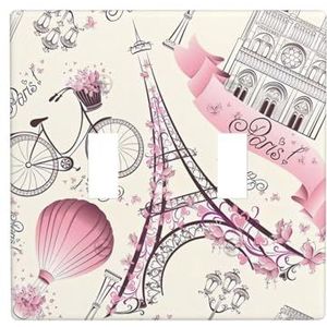 ZhaoYuGoods Parijs Eiffeltoren bloemenprint muurplaat, dubbele tuimellichtschakelaar outlet cover 2-voudig 11,4 cm x 11,4 cm, decoratieve pc-voorplaat voor thuis en op kantoor