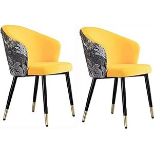 GEIRONV Eetkamerstoelen set van 2, met metalen poten fluwelen zitting en geborduurde rugleuning moderne huishoudelijke make-up stoel slaapkamer dressing stoel Eetstoelen ( Color : Yellow , Size : 80*4
