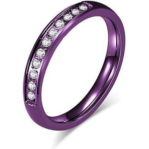 Niche forTitanium stalen sieraden vacuüm gegalvaniseerde paarse diamant ingelegde damesring trouwring alternatieve handsieraden (Color : Purple, Size : 7#)