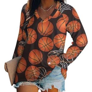Basketbal sport dames V-hals shirt lange mouwen tops casual loose fit blouses