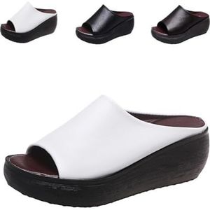 Orthopedische Sandalen for Dames 2024 Zomer Comfortabele Orthopedische Lederen Wiggen Slides Chic Platform Hakboog Sandalen (Color : White, Size : 35)
