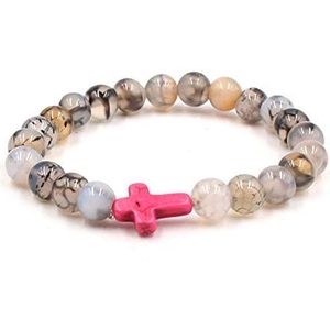 Armband, armband sieraden, Kralenarmband, natuurlijke drakenstreepsteen met roze kruis sieradenarmband yoga sierlijke parenarmband cadeau for verjaardagsfeestje (Color : Turquoise)