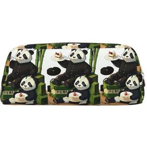 Panda's van vader en zoon lichtgewicht draagbaar leer met rits pennenetui 20,5 x 5,5 x 8 cm voor kantoor reizen make-up opbergtas, Goud, Eén maat, Munt Pouch