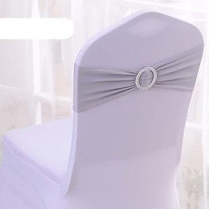 Stoellinten, Stoel Sjerpen, 1 st Stretch Spandex Stoel Sjerp Bands Boog Knoop Met Gesp for Bruiloft Banket Hotel Kantoor Vergadering Decoraties Groothandel(Silver)