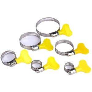 5 stuks 8-44 mm verstelbare gele kunststof handgreep hand twist slangklemmen worm rijden roestvrij stalen buisklemmen voor buis (22-32 mm)