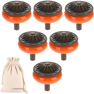 6PCS bronzen keramische ladeknoppen - handgemaakte keukenkast en lade trekt handvat (Color : Orange, Size : As shown)