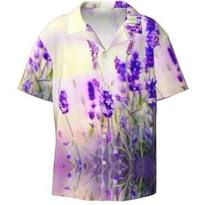 OdDdot Lavendel Bloemenprint Heren Overhemden Atletische Slim Fit Korte Mouw Casual Business Button Down Shirt, Zwart, 3XL