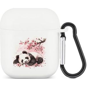 Sleeping Panda Kersenbloesem Leuke Case voor AirPods 2&1 Schokbestendige Beschermende Hoofdtelefoon Gevallen Cover Met Sleutelhanger Voor Mannen Vrouwen