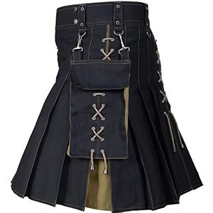 Scottish Kilt voor heren, militaire bruiloftskilts, modieuze veelzijdige plooirok, knappe steampunk-kleding, casual festivalfeest, korte rokken, het beste voor Halloween en Kerstmis, Kaki, M