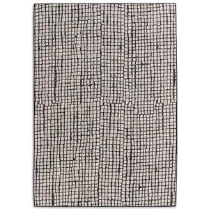 Buiten vloerkleed weerbestendig - vochtbestendig vloerkleed woonkamer - buiten vloerkleed robuust balkon, terras, tuin - raster antraciet 170x240 cm