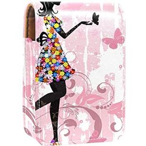Gepersonaliseerde Lipstick Case Draagbare Make-up Tas Cosmetische Pouch Lippenstift Houder Make-up Organizer Schoonheid Fairy Patroon Meisje Roze, Meerkleurig, 9.5x2x7 cm/3.7x0.8x2.7 in