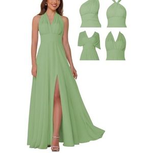 BRIGOW Vrouwen Bruiloft Bruidsmeisje Jurken Lange Chiffon Convertible Formele Avondjurk Jurk BY030, Stoffige Salie, 32