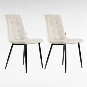 Eetkamerstoelen set van 2 Beige - Fluweel - Bureaustoel - Woonkamer fauteuil - Fluwelen fauteuil stoel - Roestvrij stalen keukenstoel - Zwarte metalen poten - Polyester stoel