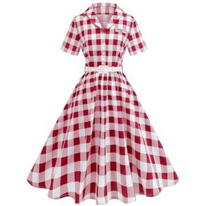 Plaid Retro Jurk xj-0396, roze, S